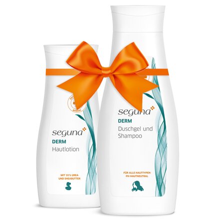 SEGUNA Derm Duschgel und Shampoo und Hautlotion Set mit Schleife