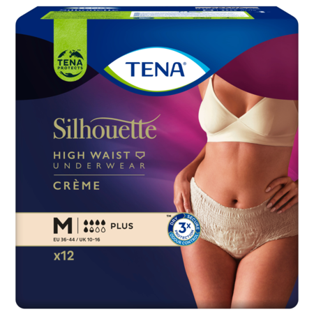 TENA Silhouette plus high Waist Underwear Creme Gr. M Beutel mit 12 Stück Inhalt